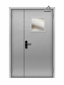 Противопожарная дверь в электрощитовую EI-15 полуторная остекленная